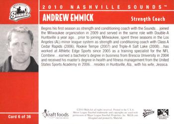 2010 MultiAd Nashville Sounds #6 Andrew Emmick Back