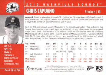 2010 MultiAd Nashville Sounds #12 Chris Capuano Back