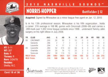 2010 MultiAd Nashville Sounds #18 Norris Hopper Back