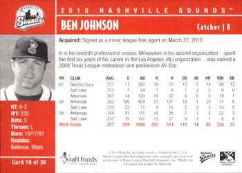 2010 MultiAd Nashville Sounds #19 Ben Johnson Back