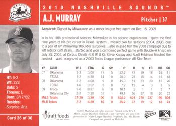 2010 MultiAd Nashville Sounds #26 A.J. Murray Back