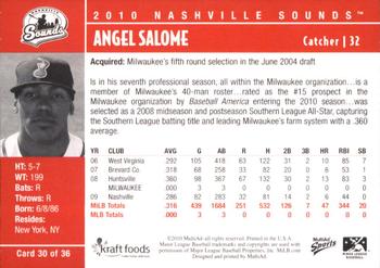 2010 MultiAd Nashville Sounds #30 Angel Salome Back