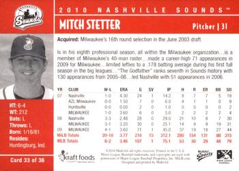 2010 MultiAd Nashville Sounds #33 Mitch Stetter Back