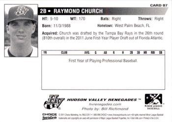 2011 Choice Hudson Valley Renegades #07 Raymond Church Back