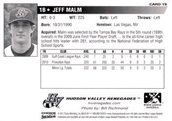 2011 Choice Hudson Valley Renegades #19 Jeff Malm Back