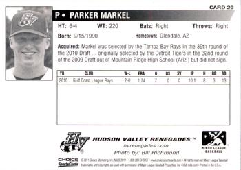 2011 Choice Hudson Valley Renegades #20 Parker Markel Back