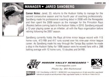 2011 Choice Hudson Valley Renegades #30 Jared Sandberg Back