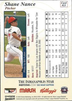 2003 Choice Indianapolis Indians #23 Shane Nance Back