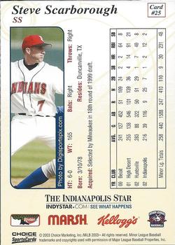 2003 Choice Indianapolis Indians #25 Steve Scarborough Back