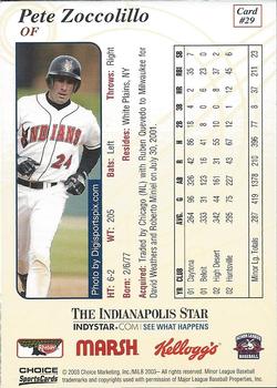 2003 Choice Indianapolis Indians #29 Pete Zoccolillo Back