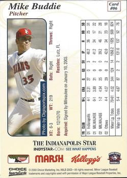 2003 Choice Indianapolis Indians #6 Mike Buddie Back