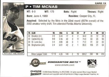 2006 Choice Binghamton Mets #13 Tim McNab Back