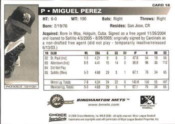 2006 Choice Binghamton Mets #18 Miguel Perez Back