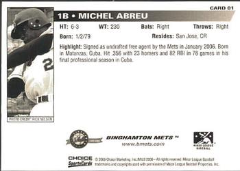 2006 Choice Binghamton Mets #1 Michel Abreu Back