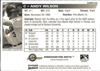 2006 Choice Binghamton Mets #24 Andy Wilson Back