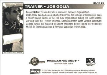 2006 Choice Binghamton Mets #26 Joseph Golia Back