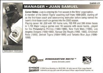 2006 Choice Binghamton Mets #27 Juan Samuel Back