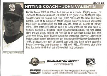 2006 Choice Binghamton Mets #28 John Valentin Back