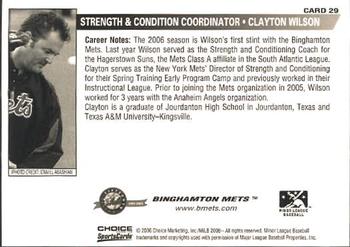 2006 Choice Binghamton Mets #29 Clayton Wilson Back