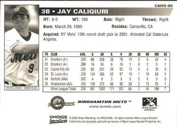 2006 Choice Binghamton Mets #3 Jay Caligiuri Back