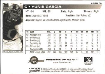 2006 Choice Binghamton Mets #8 Yunir Garcia Back