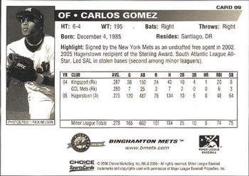 2006 Choice Binghamton Mets #9 Carlos Gomez Back