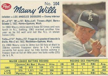 1962 Post Cereal Canadian #104 Maury Wills Front