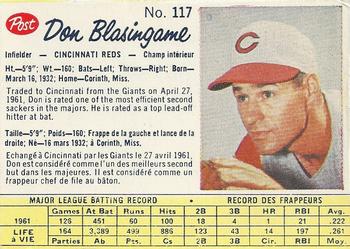 1962 Post Cereal Canadian #117 Don Blasingame Front
