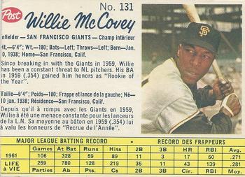 1962 Post Cereal Canadian #131 Willie McCovey Front