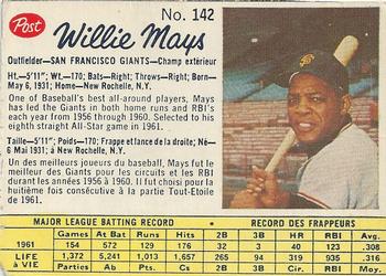 1962 Post Cereal Canadian #142 Willie Mays Front