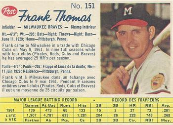 1962 Post Cereal Canadian #151 Frank Thomas Front