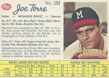 1962 Post Cereal Canadian #152 Joe Torre Front