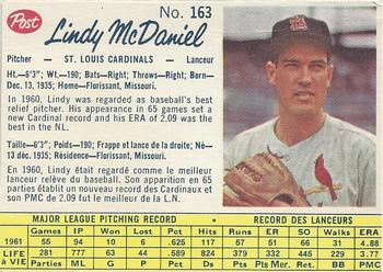 1962 Post Cereal Canadian #163 Lindy McDaniel Front