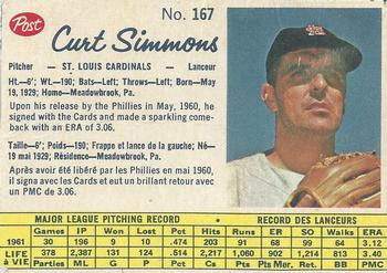 1962 Post Cereal Canadian #167 Curt Simmons Front