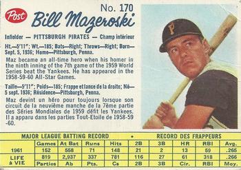 1962 Post Cereal Canadian #170 Bill Mazeroski Front