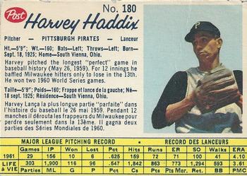 1962 Post Cereal Canadian #180 Harvey Haddix Front
