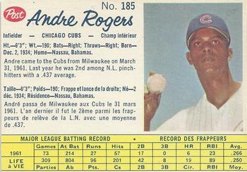 1962 Post Cereal Canadian #185 Andre Rodgers Front