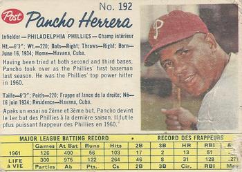 1962 Post Cereal Canadian #192 Pancho Herrera Front