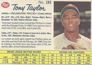 1962 Post Cereal Canadian #193 Tony Taylor Front