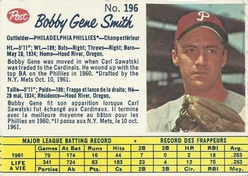 1962 Post Cereal Canadian #196 Bobby Gene Smith Front