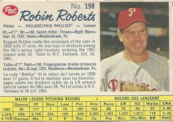 1962 Post Cereal Canadian #198 Robin Roberts Front
