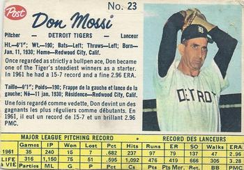 1962 Post Cereal Canadian #23 Don Mossi Front