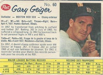 1962 Post Cereal Canadian #60 Gary Geiger Front
