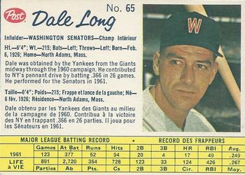 1962 Post Cereal Canadian #65 Dale Long Front