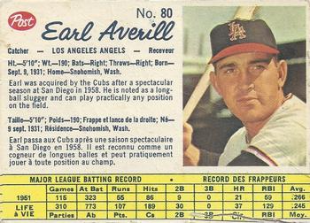 1962 Post Cereal Canadian #80 Earl Averill Front