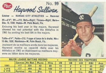 1962 Post Cereal Canadian #99 Haywood Sullivan Front