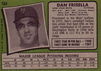 1971 Topps #104 Dan Frisella Back