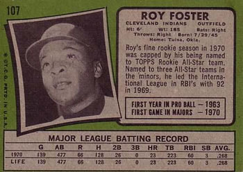 1971 Topps #107 Roy Foster Back