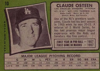 1971 Topps #10 Claude Osteen Back