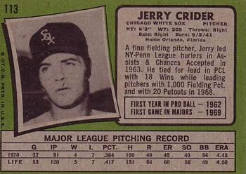 1971 Topps #113 Jerry Crider Back